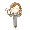 スマートフォンを持ったスーツの女性のイラスト