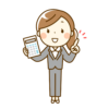 電卓を持って提案するスーツの女性のイラスト