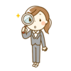 虫眼鏡を持って調べるスーツの女性のイラスト