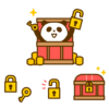 パンダとお宝と鍵のイラスト