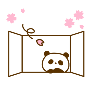 窓と桜とパンダのイラスト